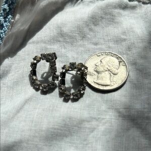 Elegant Silver and rhinestone circle dangle vintage pierced Earrings